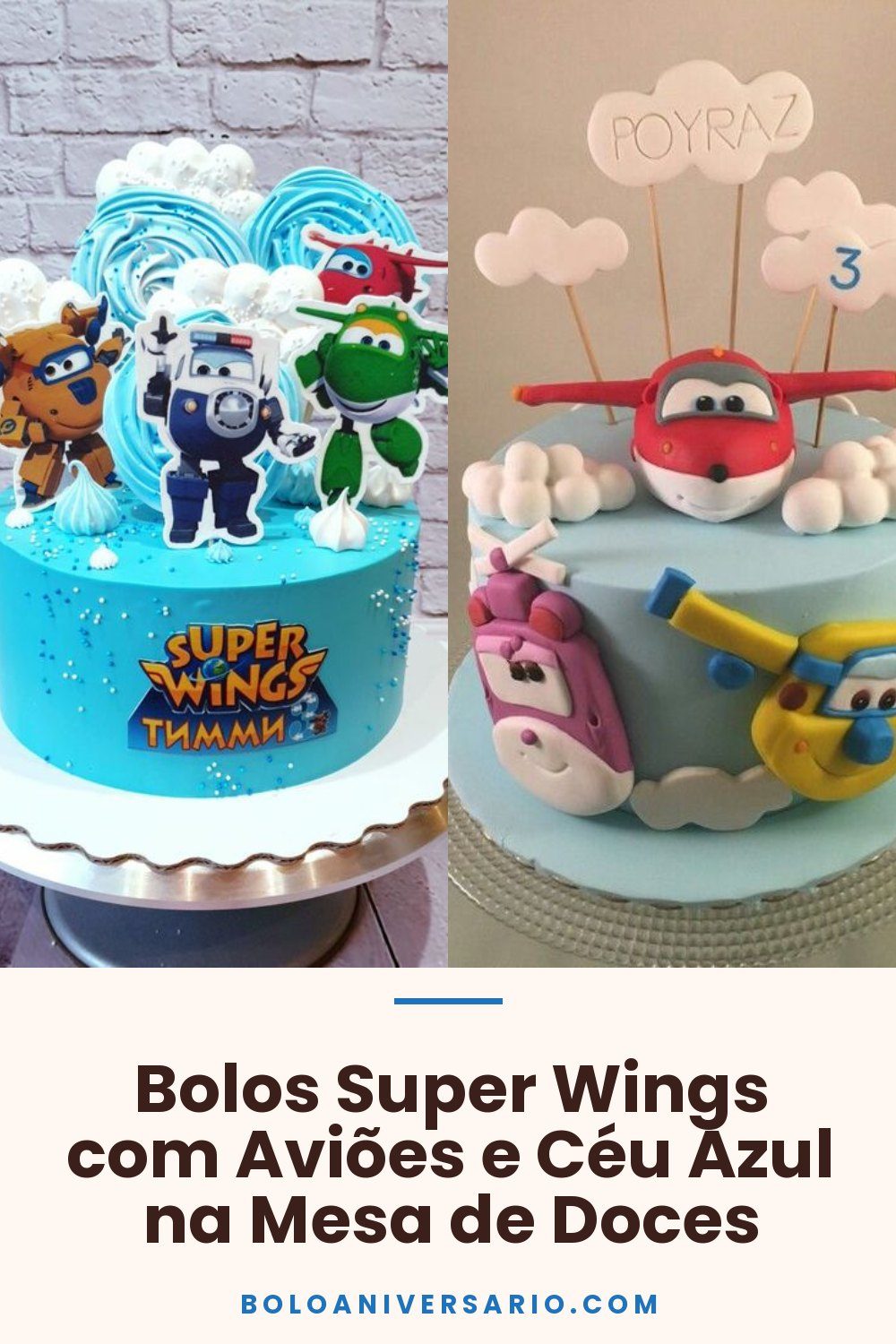 Bolos Super Wings com Aviões e Céu Azul na Mesa de Doces