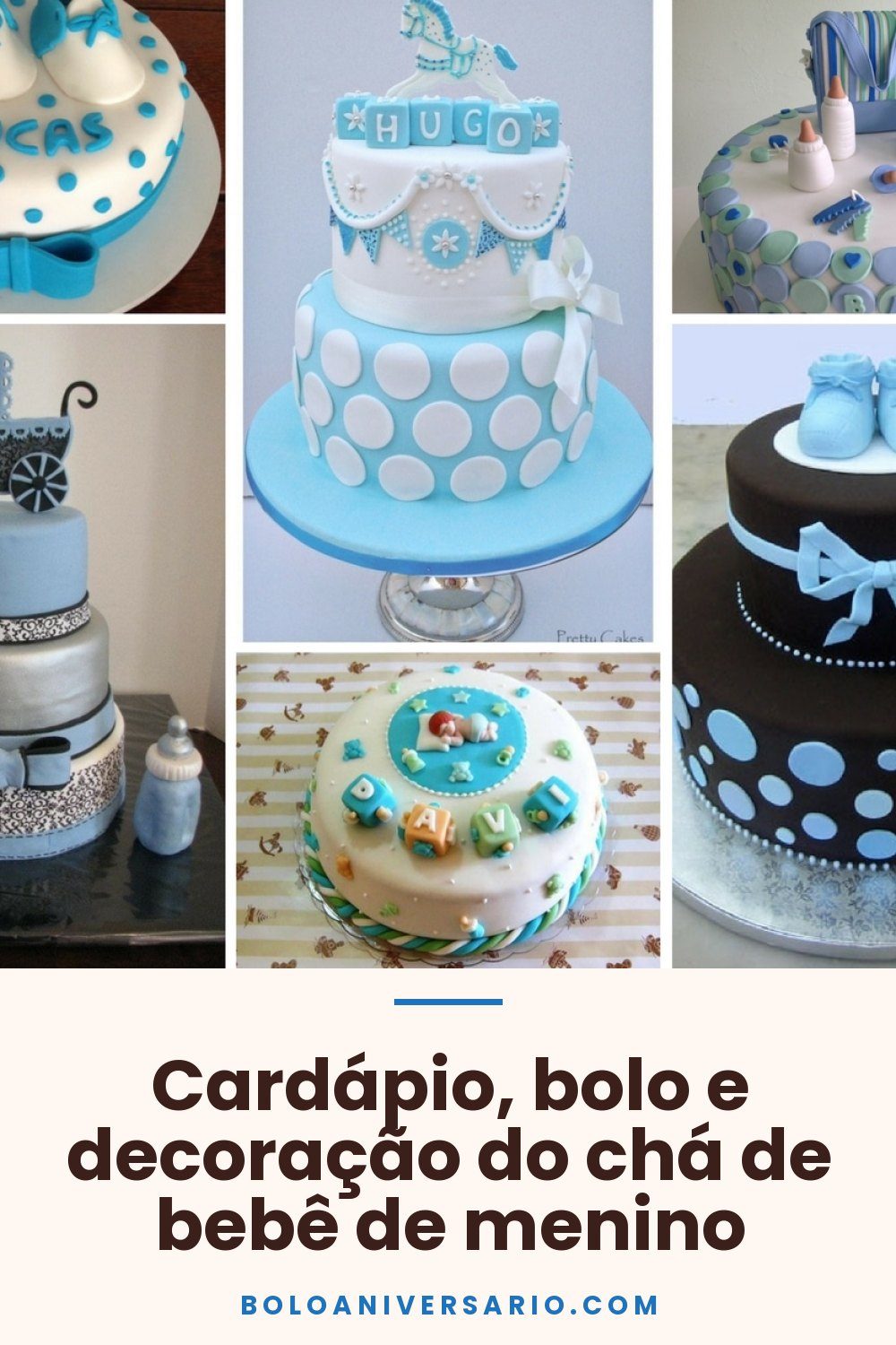 Cardápio, bolo e decoração do chá de bebê de menino