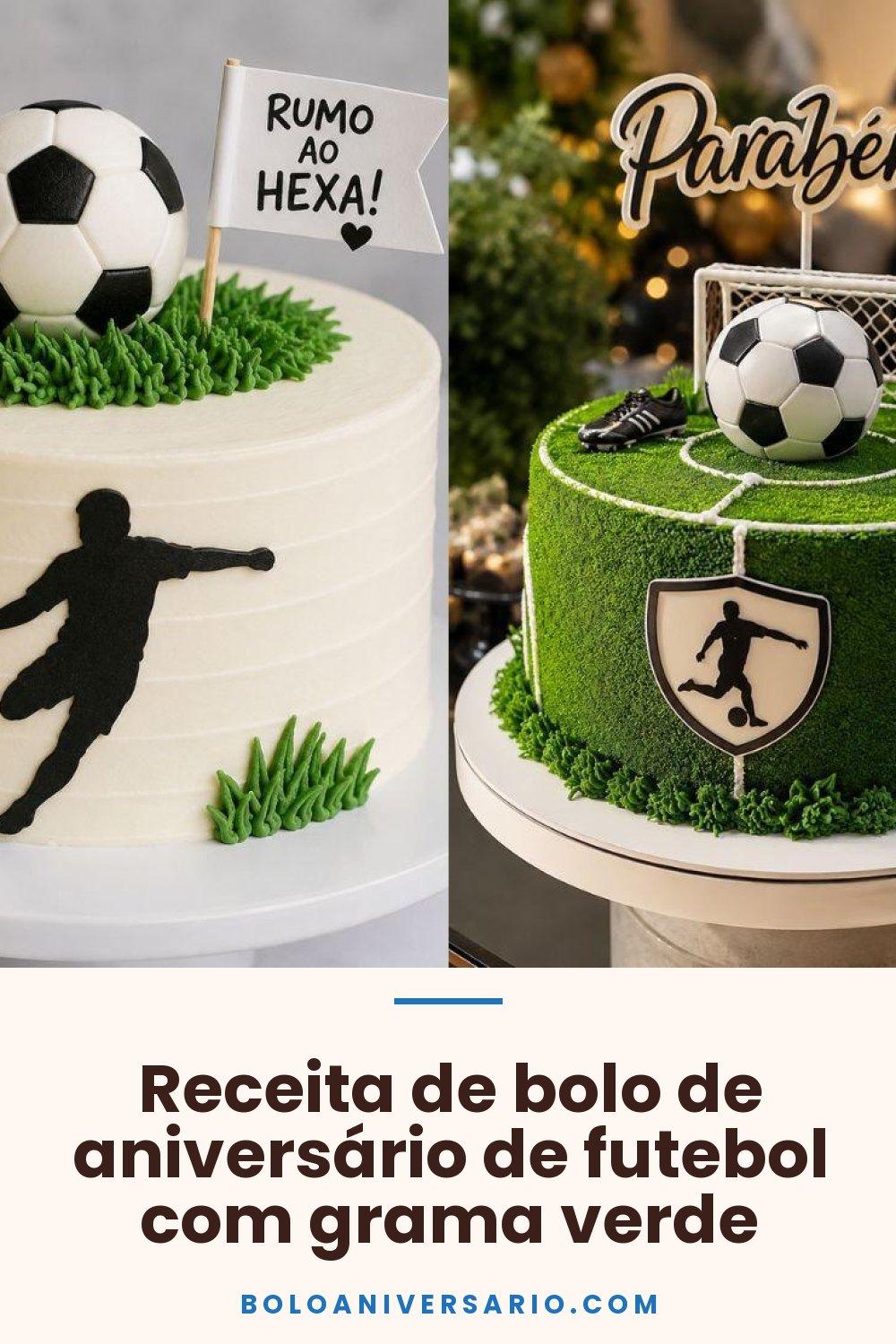 Receita de bolo de aniversário de futebol com grama verde
