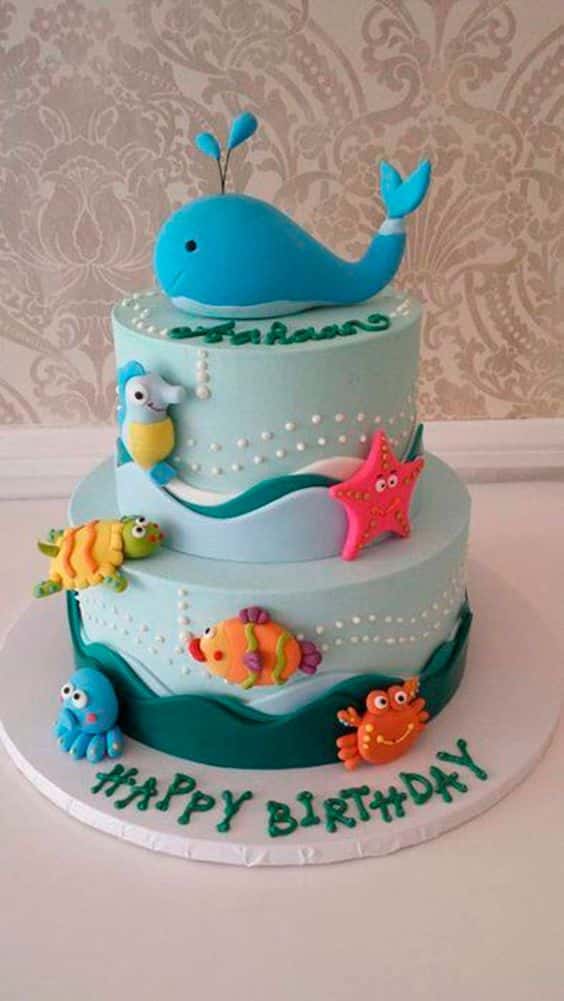 bolo decorado fundo mar 2
