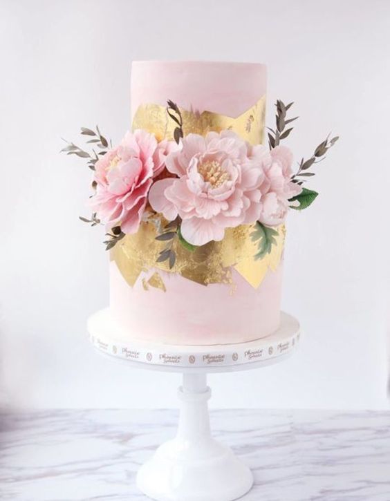 bolo dourado rosa casamento