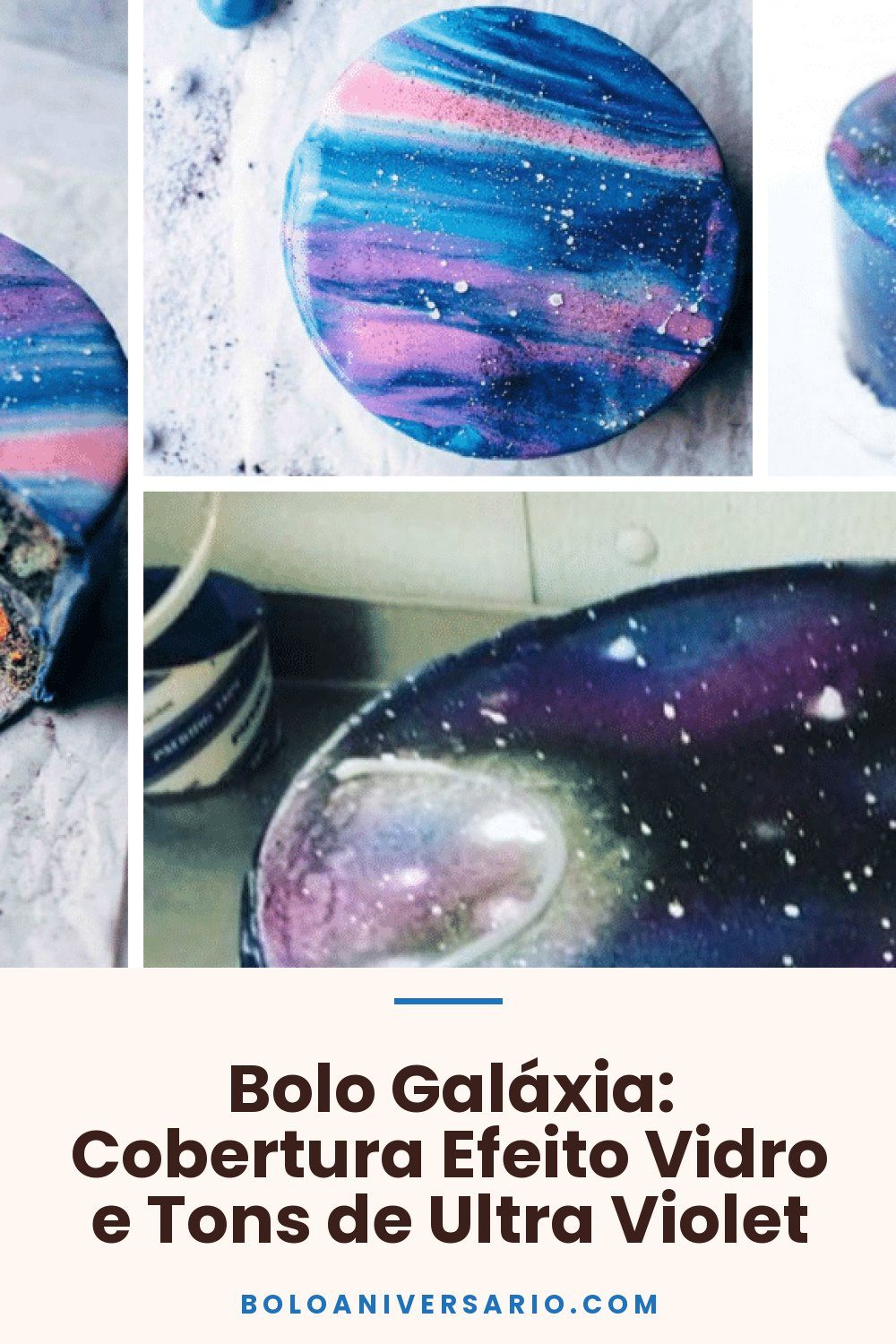 Bolo Galáxia: Cobertura Efeito Vidro e Tons de Ultra Violet