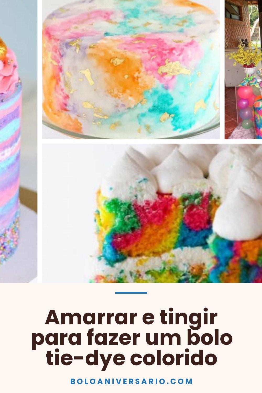 Amarrar e tingir para fazer um bolo tie-dye colorido