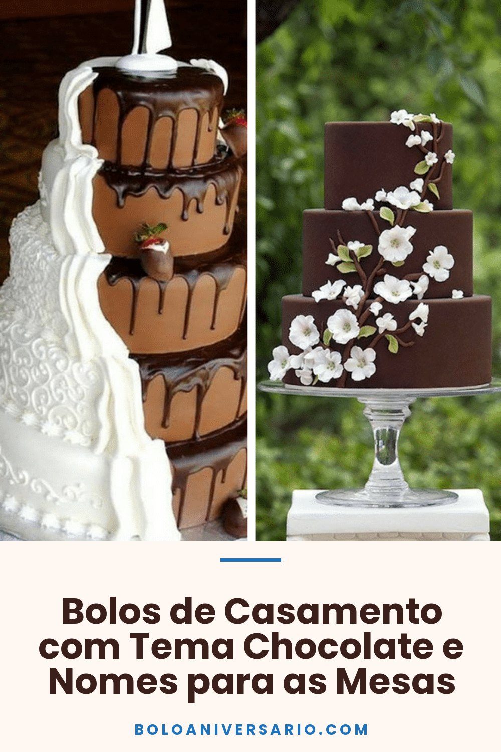 Bolos de Casamento com Tema Chocolate e Nomes para as Mesas