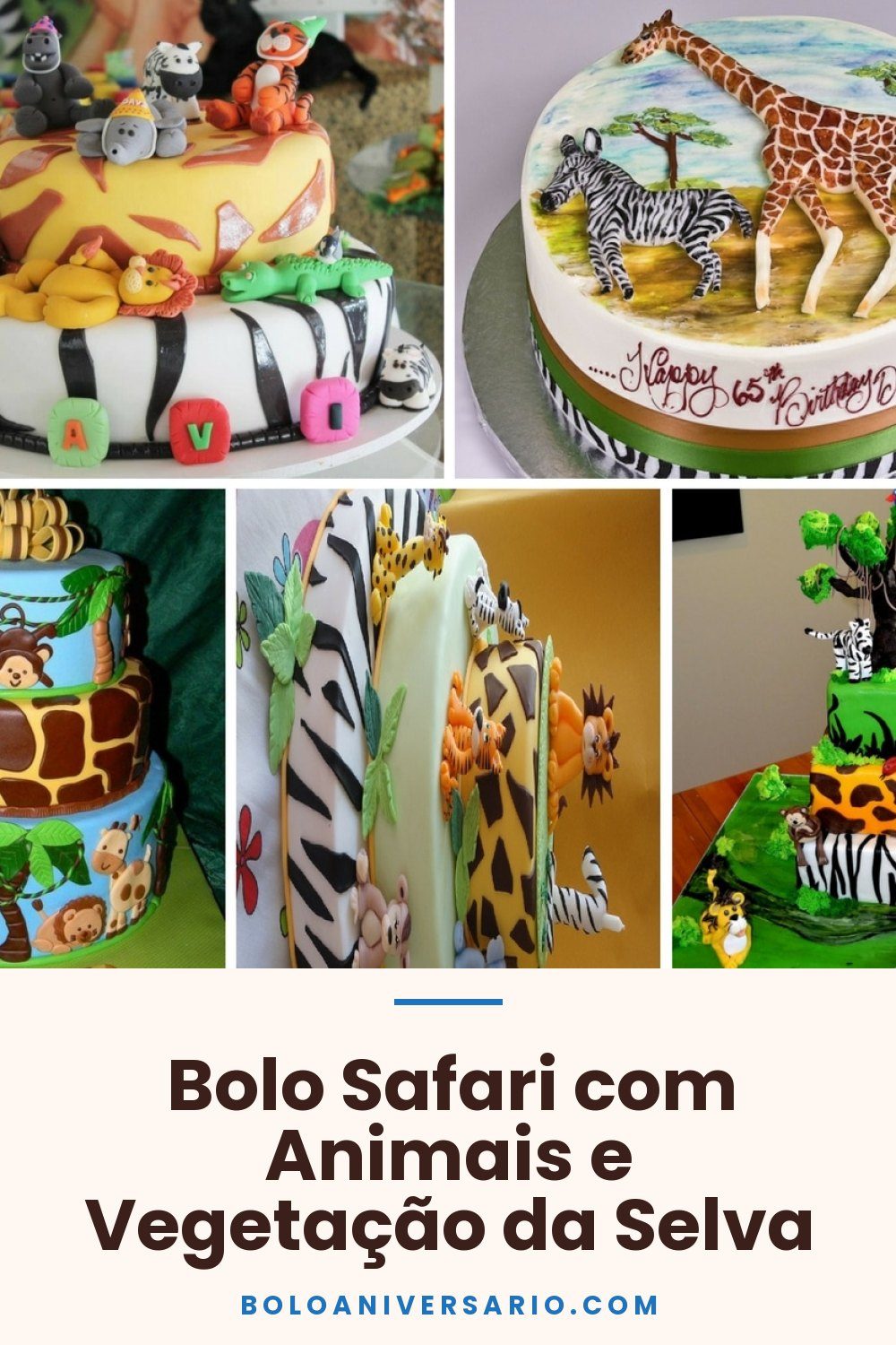 Bolo Safari com Animais e Vegetação da Selva
