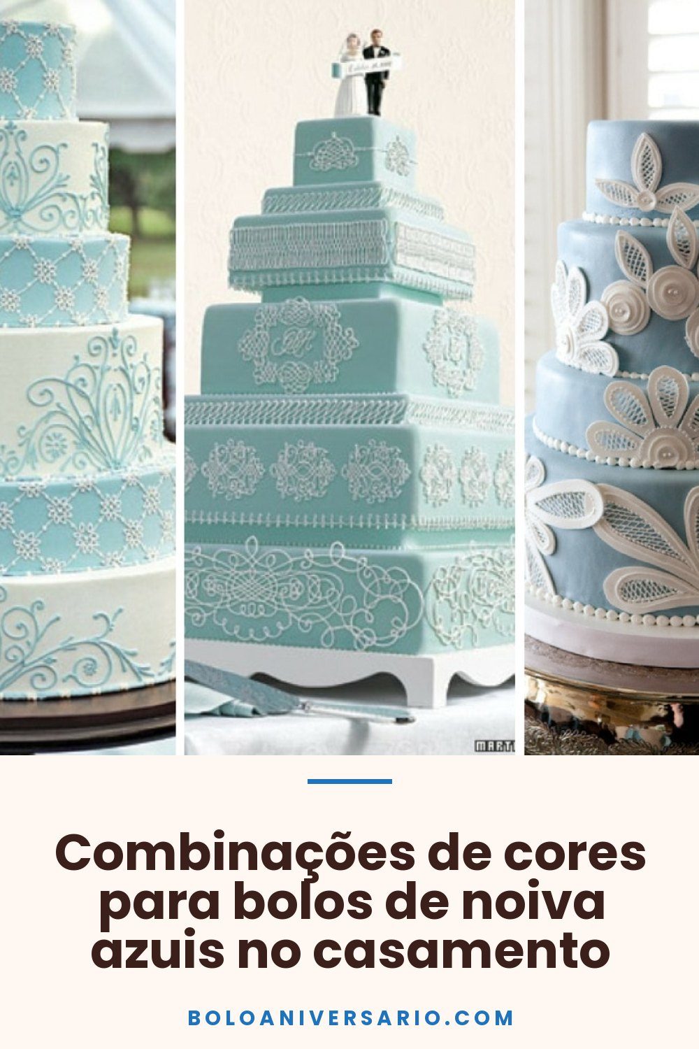 Combinações de cores para bolos de noiva azuis no casamento