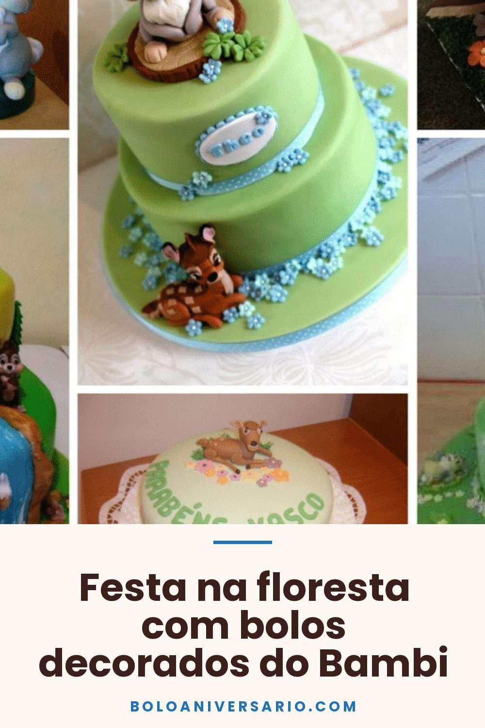 Festa na floresta com bolos decorados do Bambi