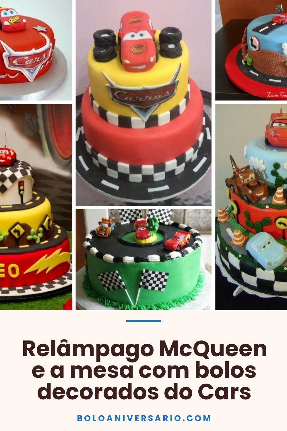 Relâmpago McQueen e a mesa com bolos decorados do Cars
