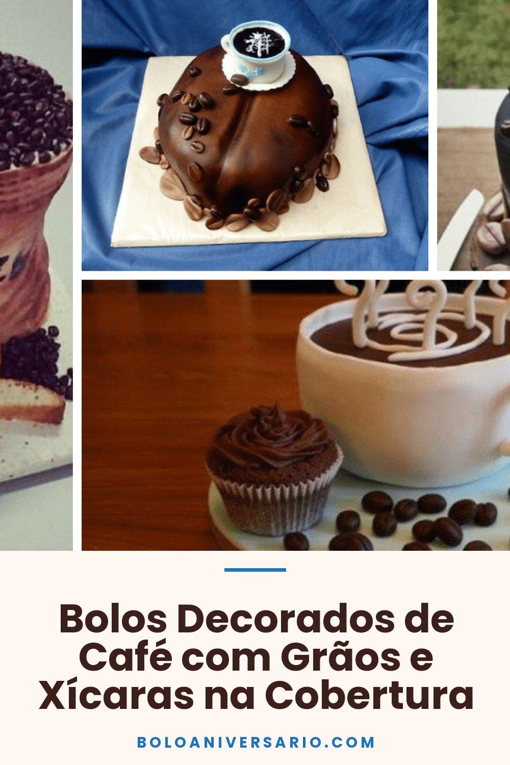 Bolos Decorados de Café com Grãos e Xícaras na Cobertura
