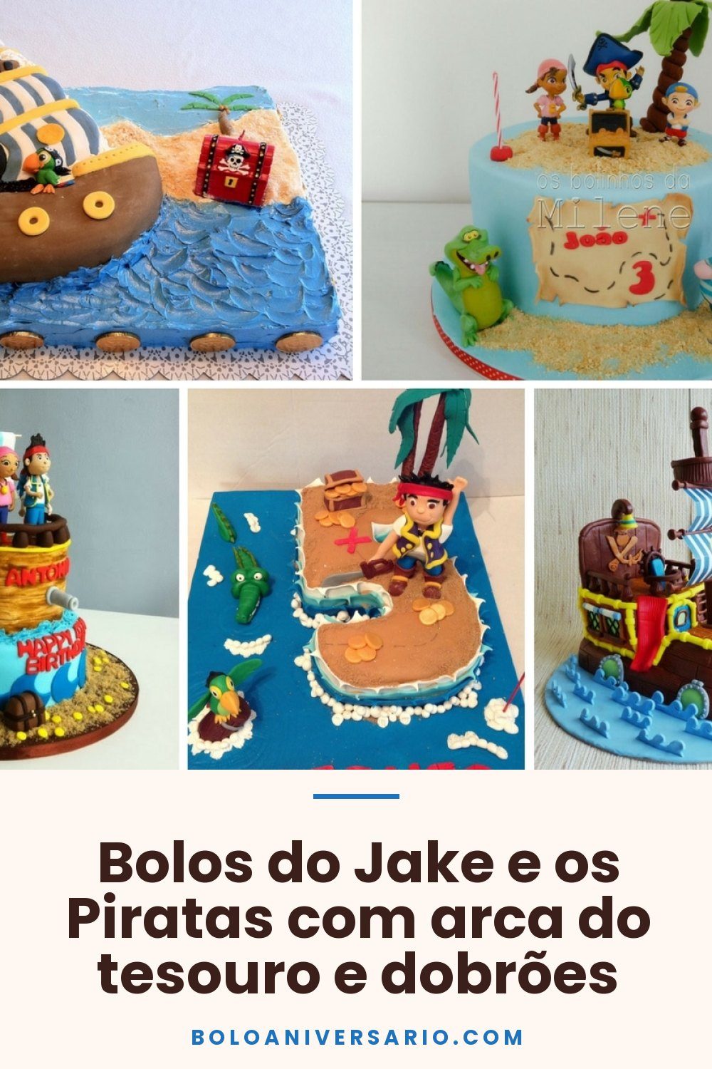 Bolos do Jake e os Piratas com arca do tesouro e dobrões