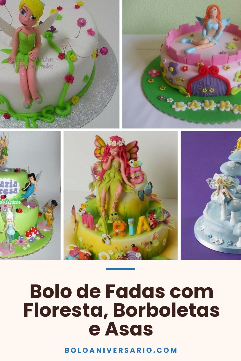Bolo de Fadas com Floresta, Borboletas e Asas