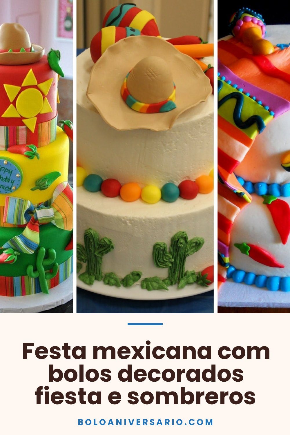 Festa mexicana com bolos decorados fiesta e sombreros