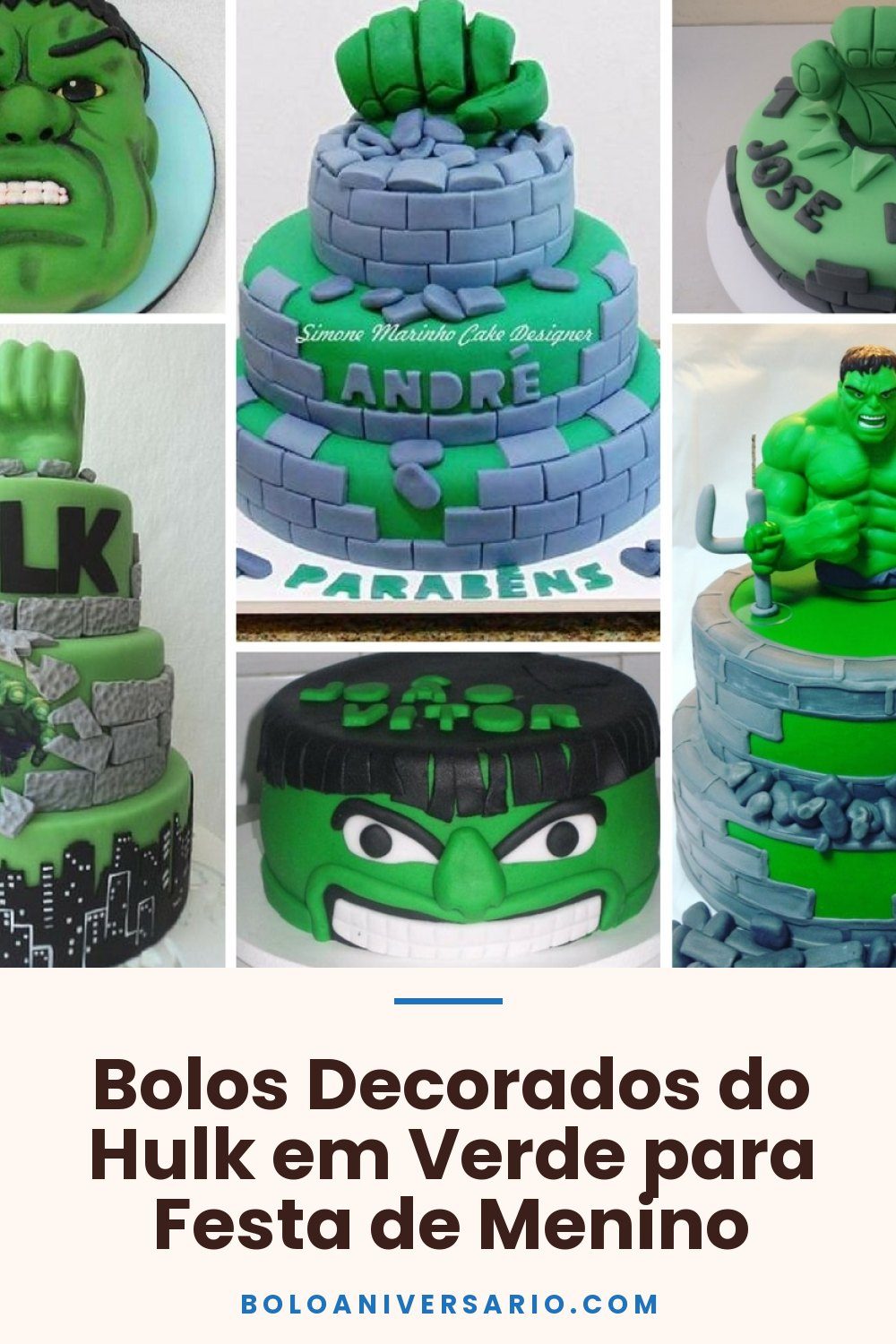 Bolos Decorados do Hulk em Verde para Festa de Menino