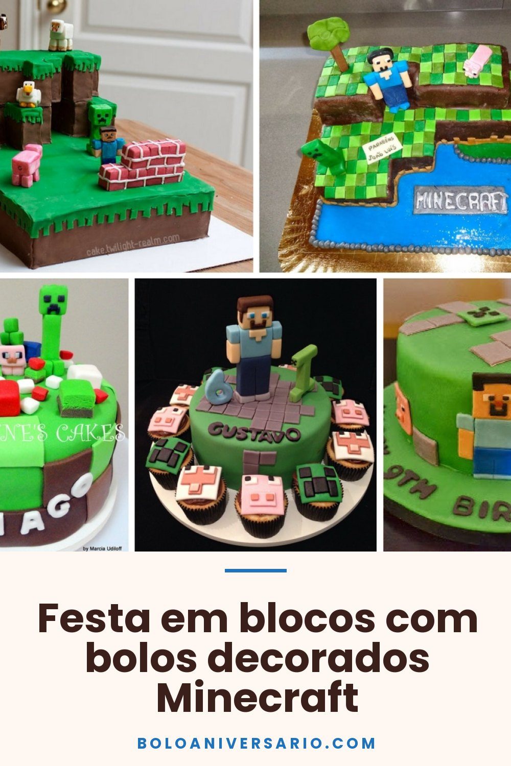 Festa em blocos com bolos decorados Minecraft