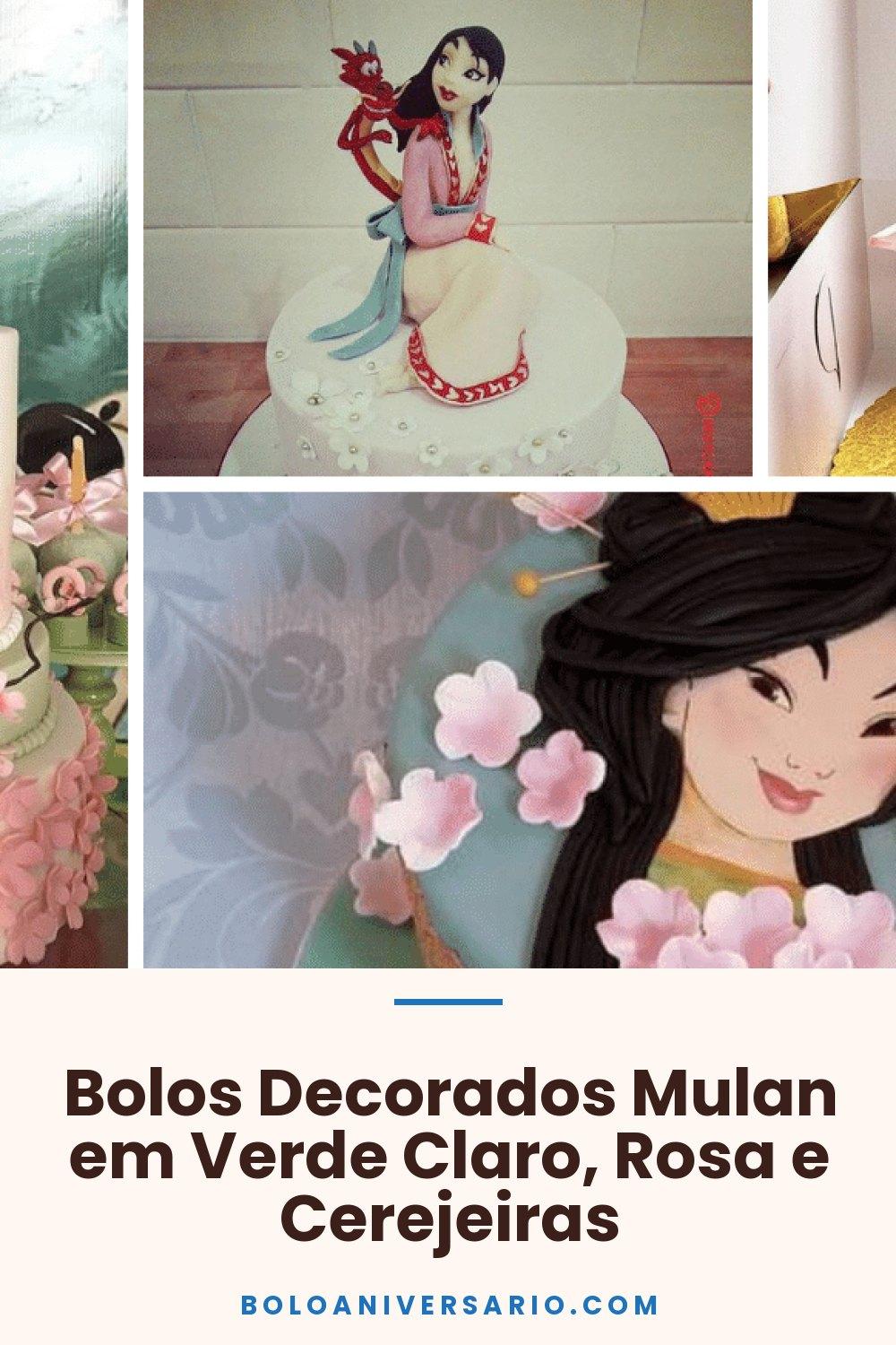 Bolos Decorados Mulan em Verde Claro, Rosa e Cerejeiras