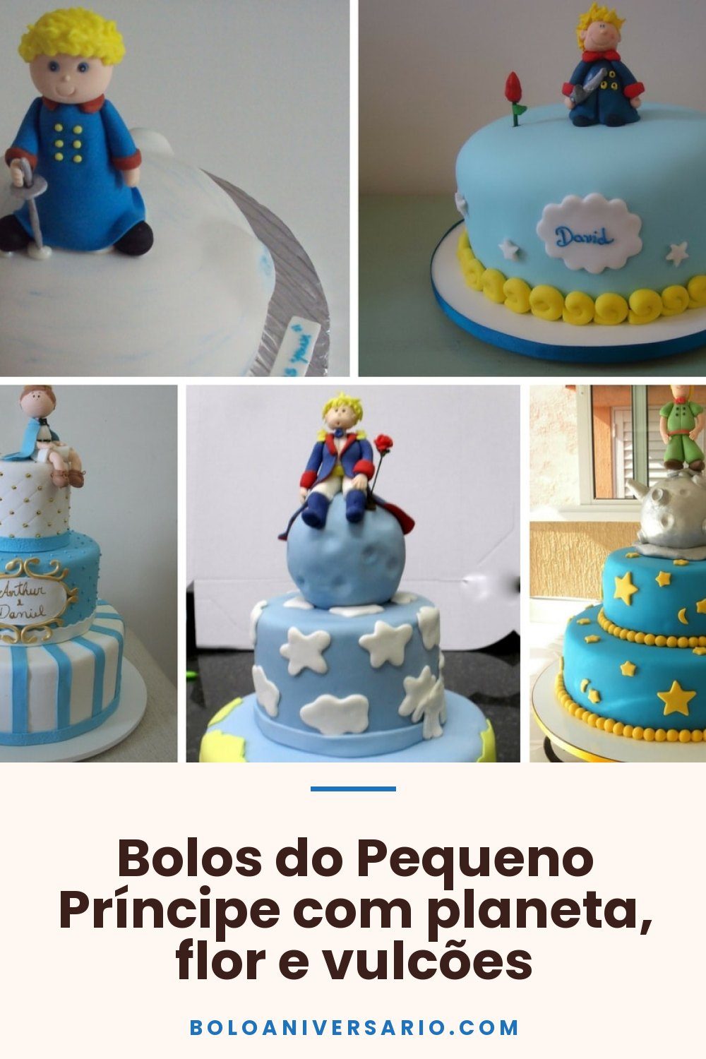 Bolos do Pequeno Príncipe com planeta, flor e vulcões