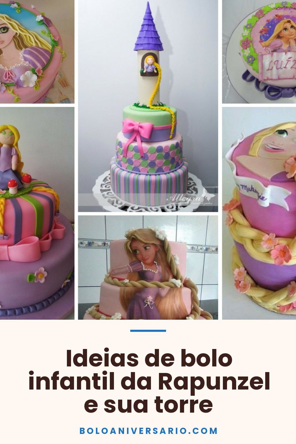 Ideias de bolo infantil da Rapunzel e sua torre