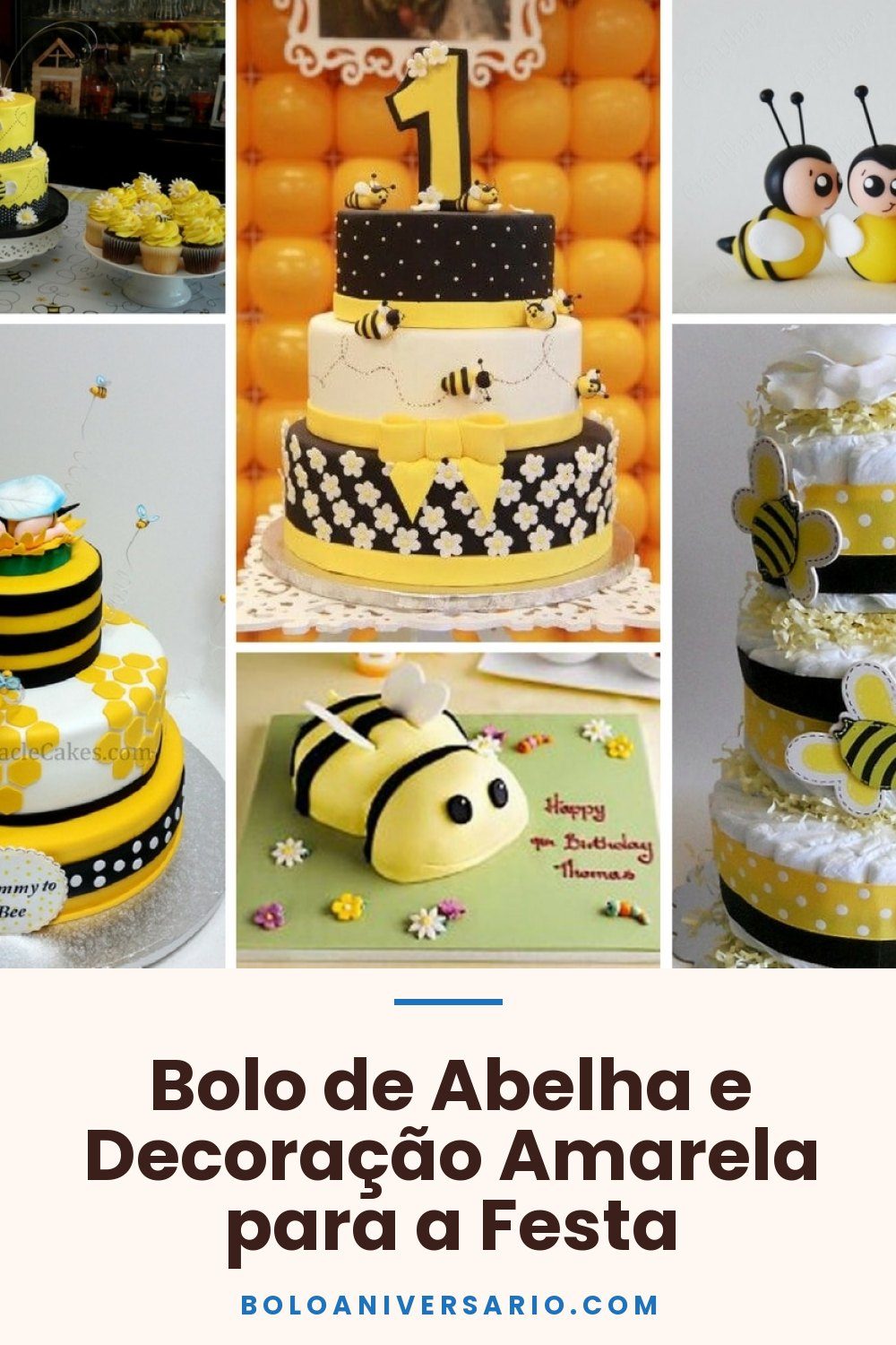 Bolo de Abelha e Decoração Amarela para a Festa