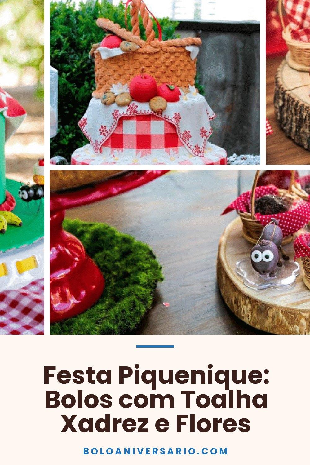 Festa Piquenique: Bolos com Toalha Xadrez e Flores