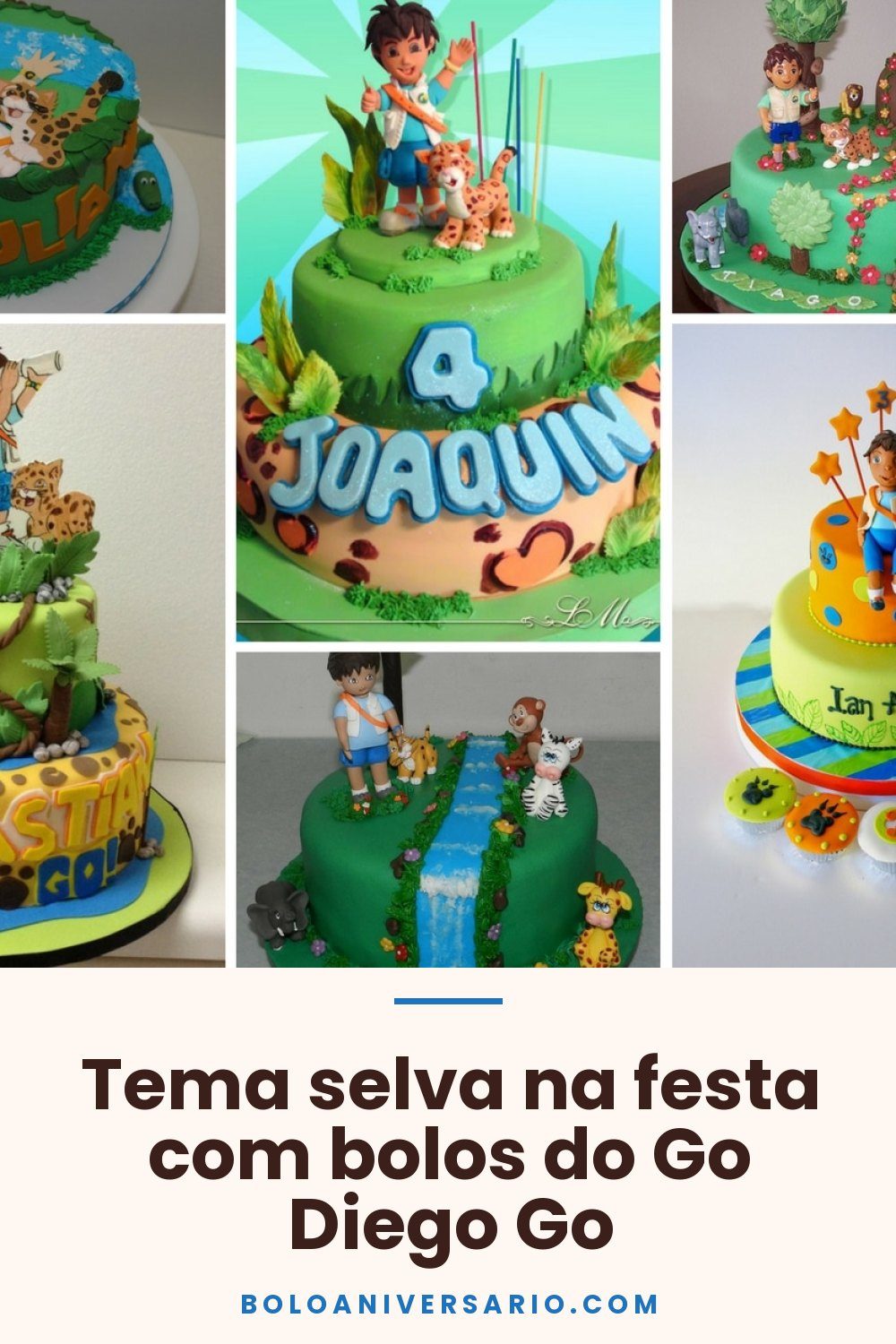 Tema selva na festa com bolos do Go Diego Go