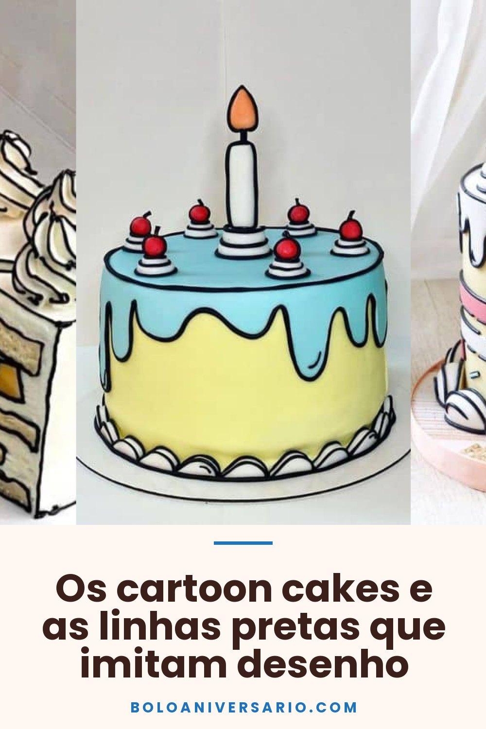 Os cartoon cakes e as linhas pretas que imitam desenho