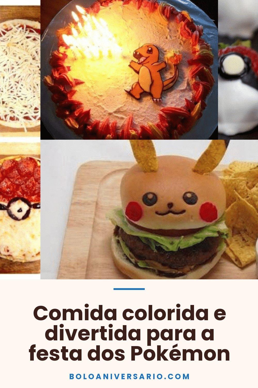 Comida colorida e divertida para a festa dos Pokémon