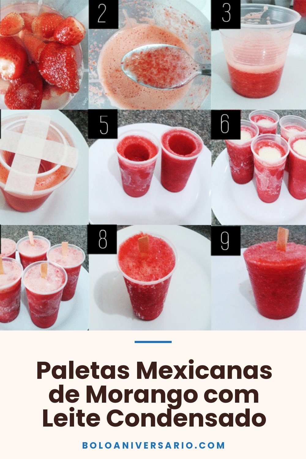 Paletas Mexicanas de Morango com Leite Condensado