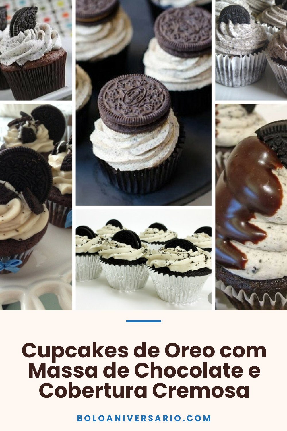 Cupcakes de Oreo com Massa de Chocolate e Cobertura Cremosa