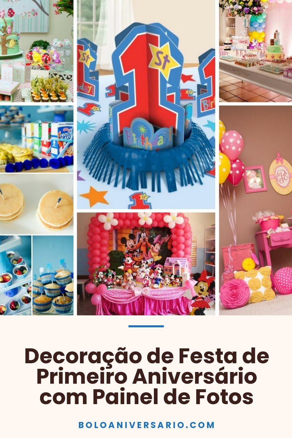 Decoração de Festa de Primeiro Aniversário com Painel de Fotos