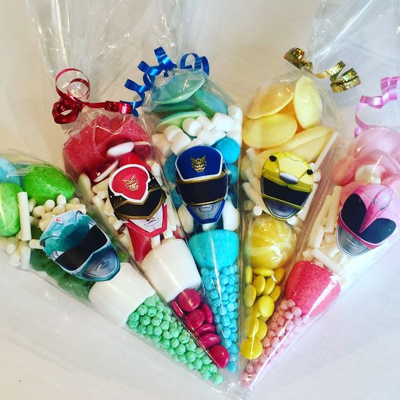 decoração festa Power Rangers sacos doces