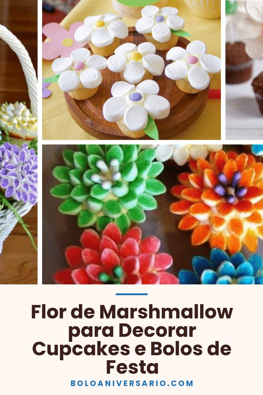 Flor de Marshmallow para Decorar Cupcakes e Bolos de Festa