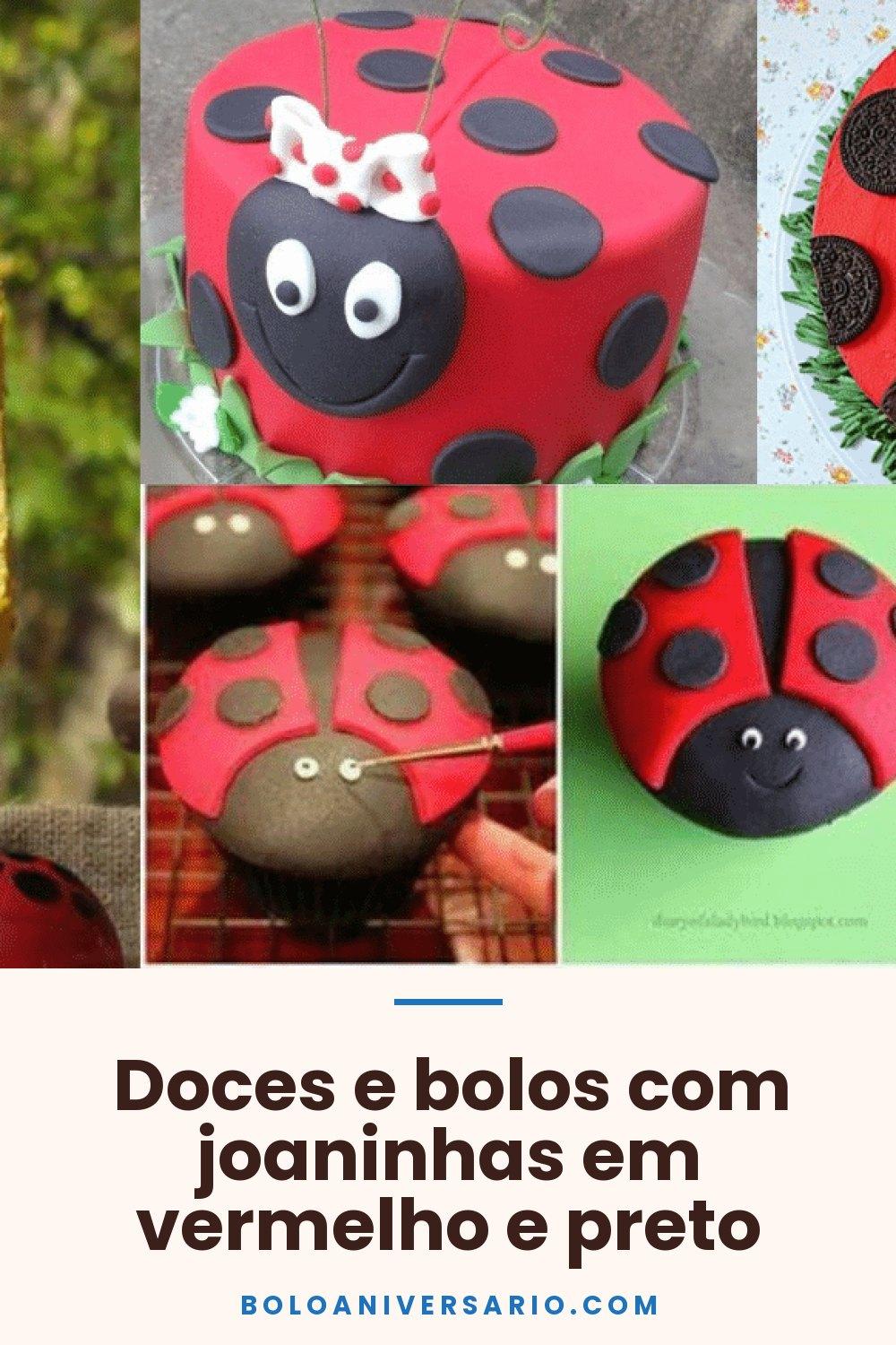 Doces e bolos com joaninhas em vermelho e preto