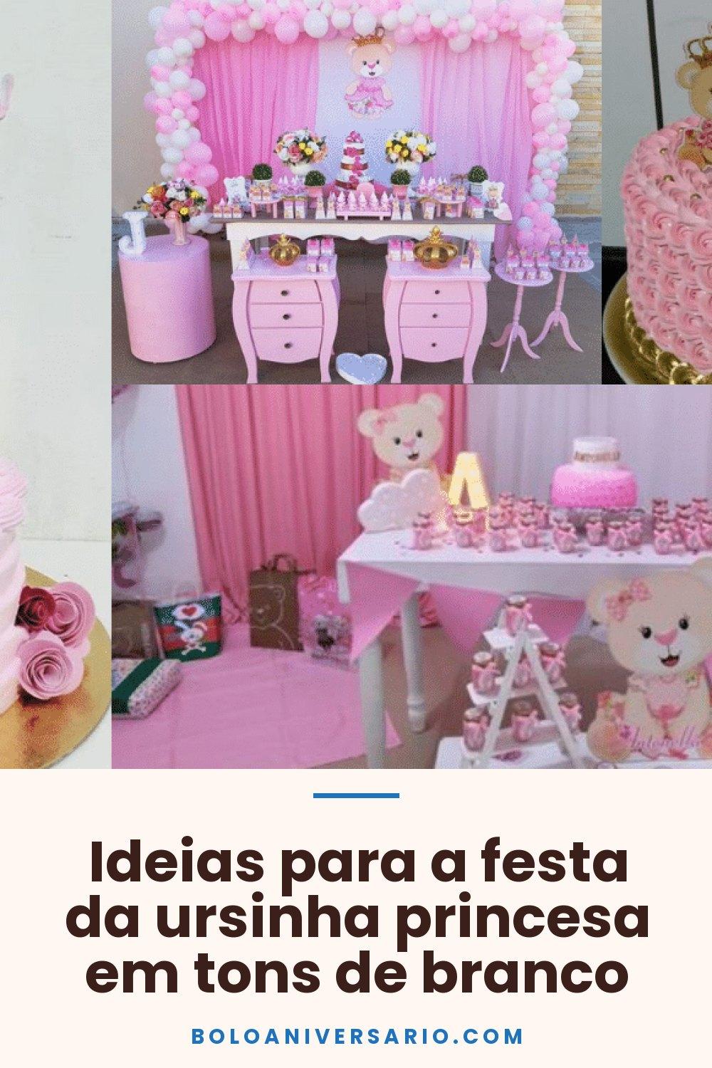 Ideias para a festa da ursinha princesa em tons de branco