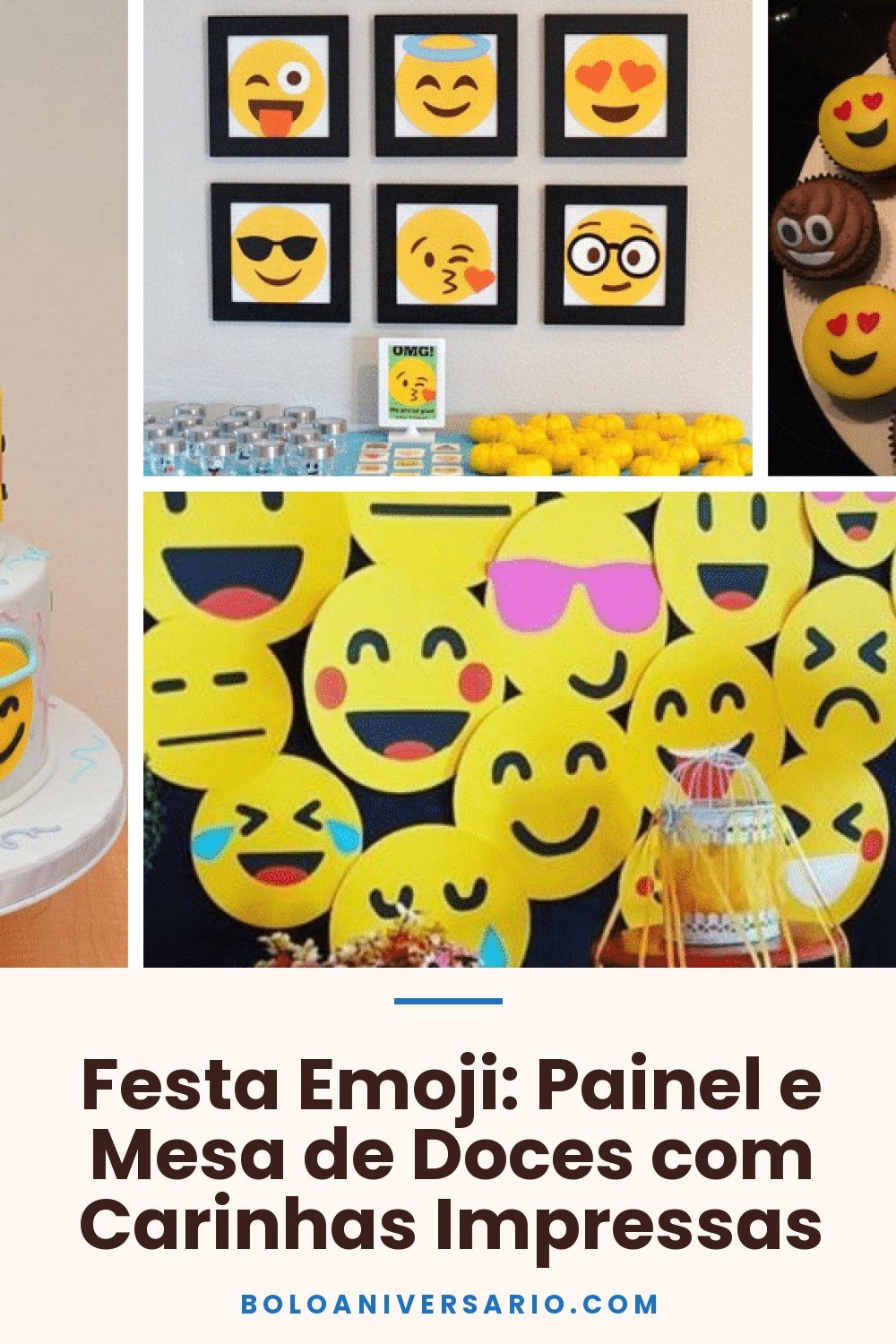 Festa Emoji: Painel e Mesa de Doces com Carinhas Impressas