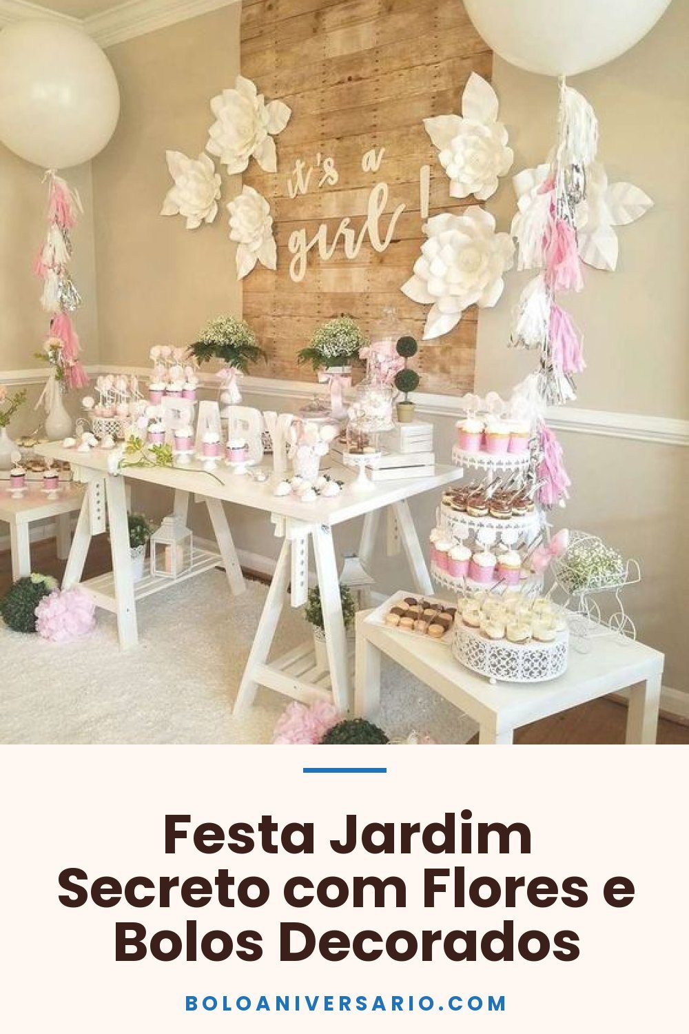 Festa Jardim Secreto com Flores e Bolos Decorados