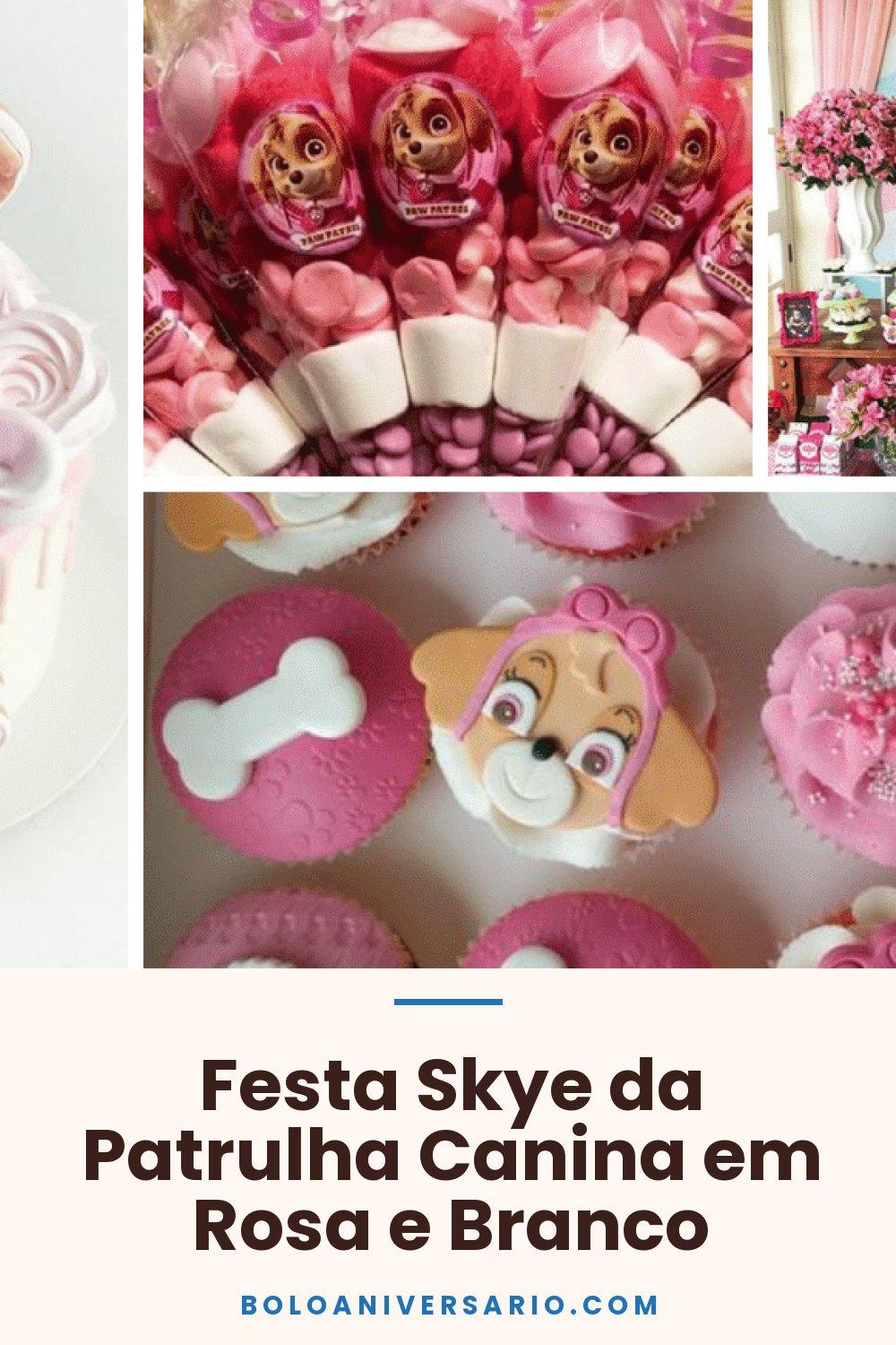 Festa Skye da Patrulha Canina em Rosa e Branco