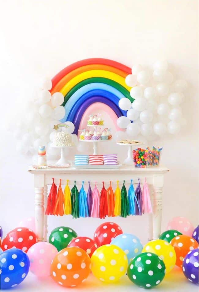 ideias criativas baloes festa arco iris