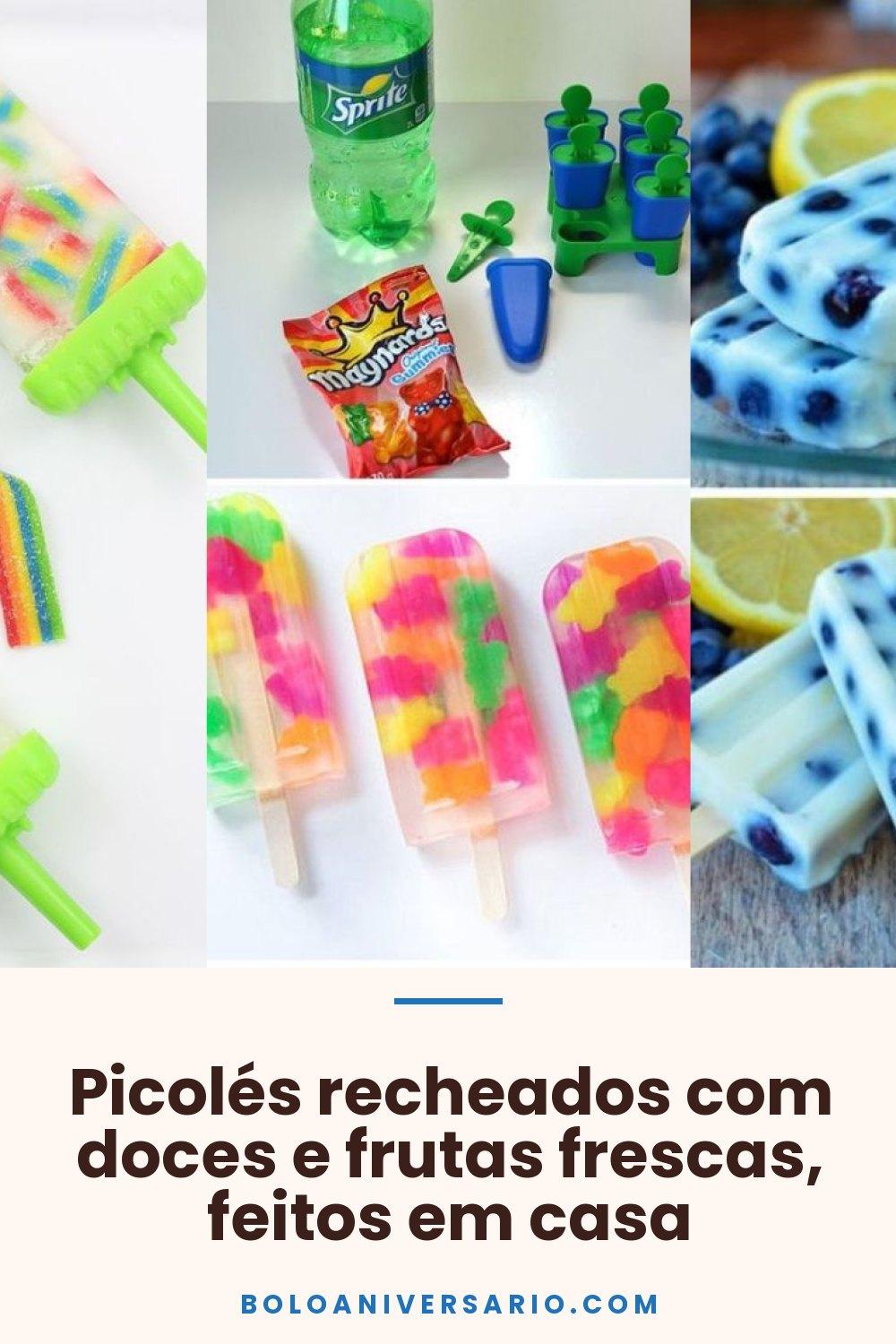 Picolés recheados com doces e frutas frescas, feitos em casa