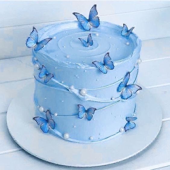 melhores ideias de bolos azuis borboletas 1