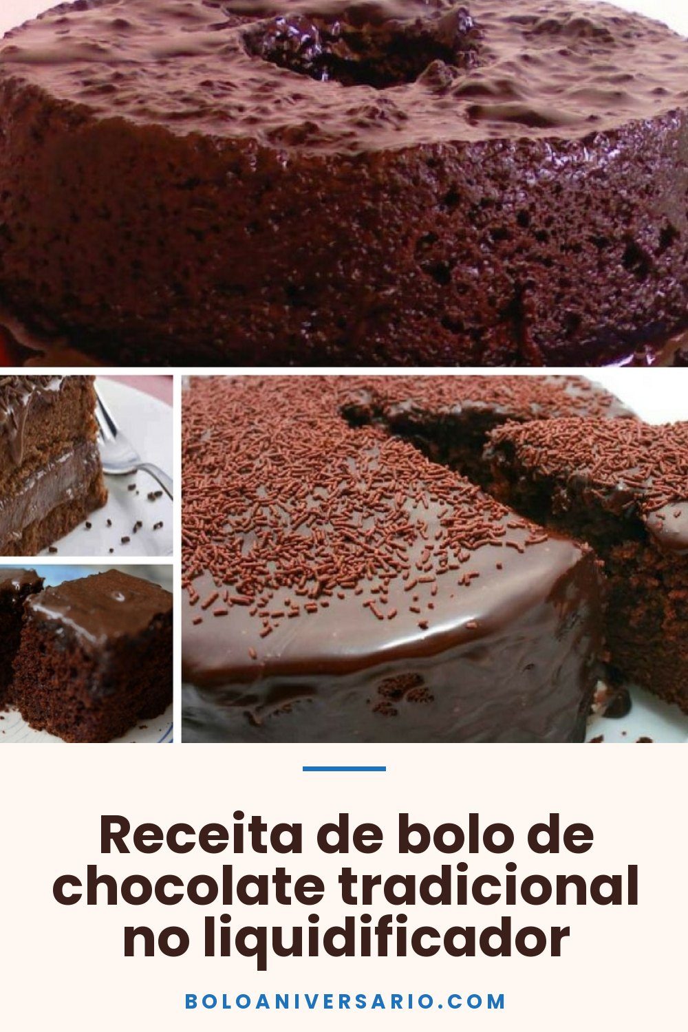 Receita de bolo de chocolate tradicional no liquidificador