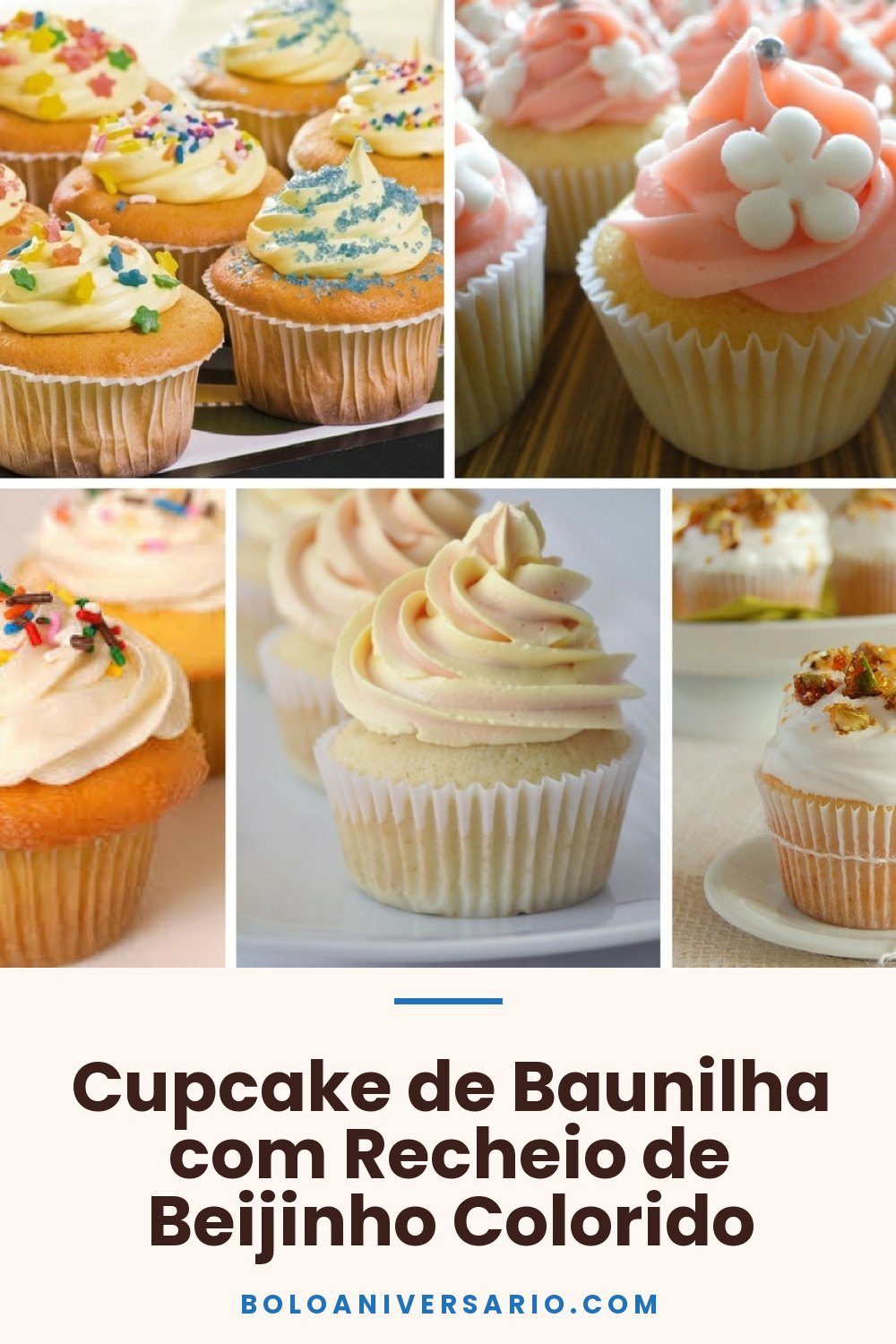 Cupcake de Baunilha com Recheio de Beijinho Colorido