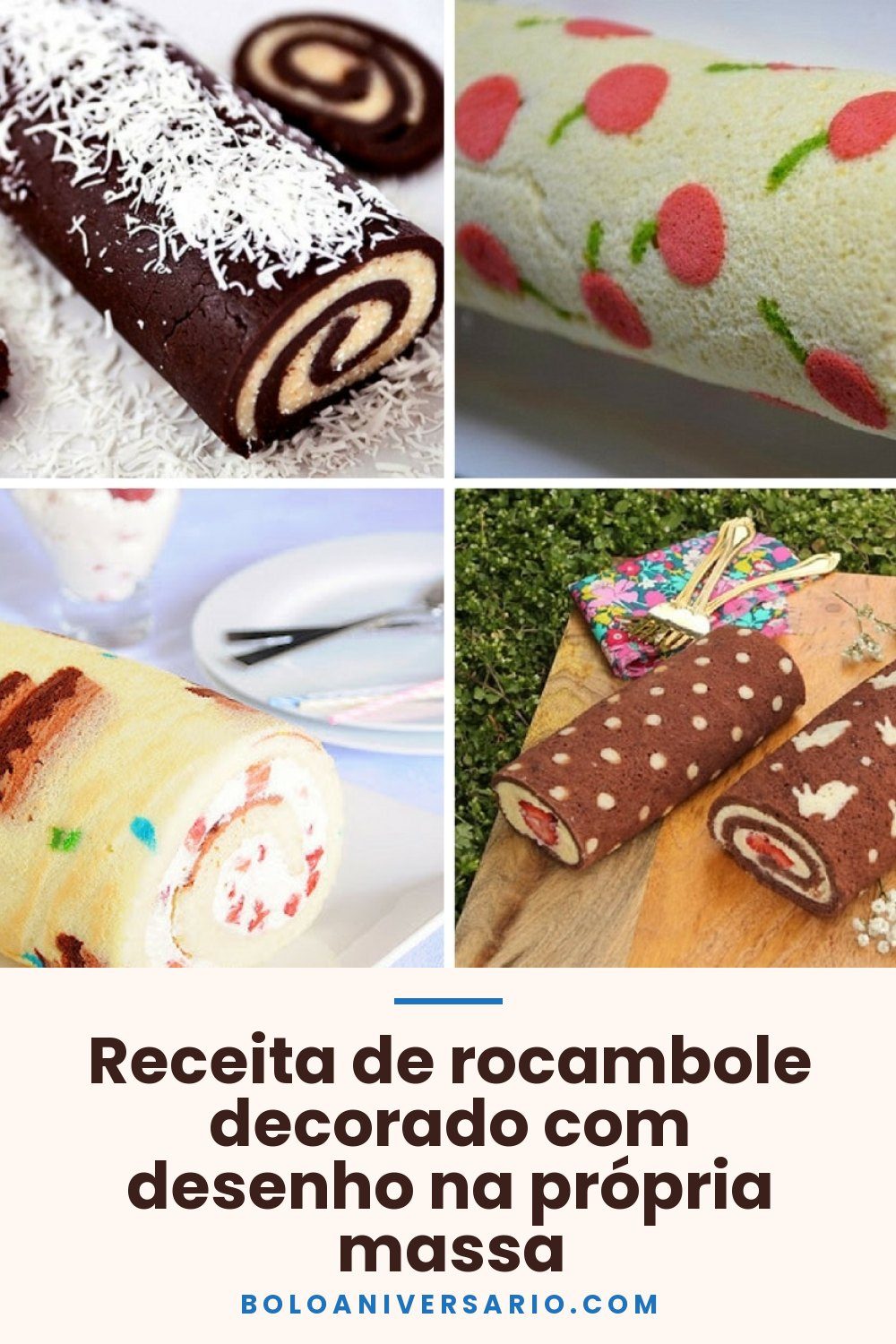 Receita de rocambole decorado com desenho na própria massa
